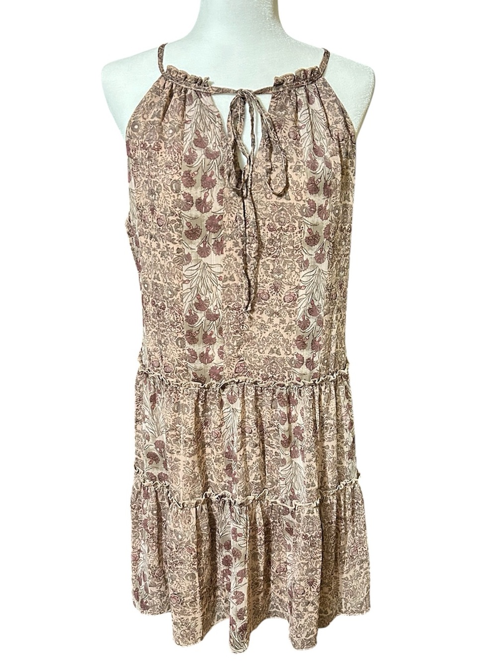 DREW Anthropologie Tiered Ruffle Floral Mini Dress Sleeveless Women’s Size M